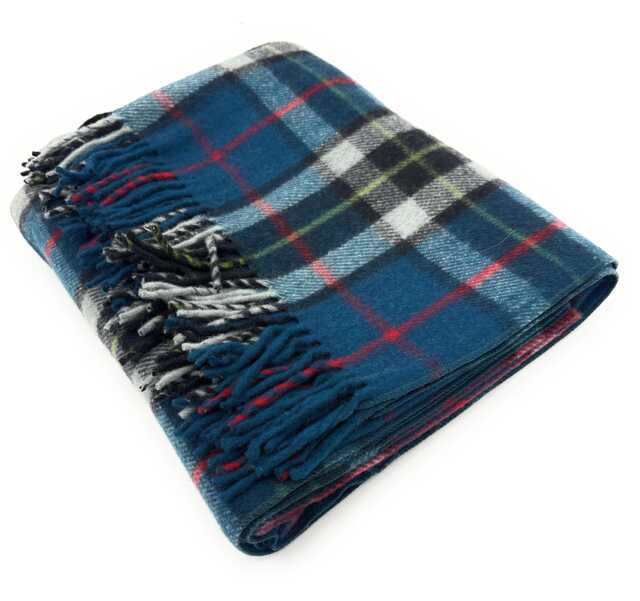 Thomson Blue Tartan Wool Blanket, Scottish Made, Fringed Edges - image 1