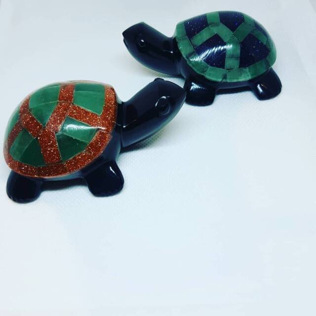 Three For The Price , Adorable Obsidian Turtles With Stone Embellishments - image 1