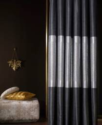 Luxury Black & Silver Striped Curtains Modern Home Drape - thumbnail 1