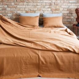 Linen Bedspread Terracotta Color. Medium Weight Bed Throw. Pure Cover in Bedroom. Cosy Heavy Bedspread - thumbnail 3