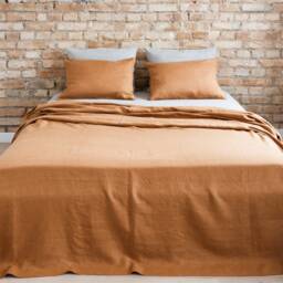 Linen Bedspread Terracotta Color. Medium Weight Bed Throw. Pure Cover in Bedroom. Cosy Heavy Bedspread - thumbnail 2