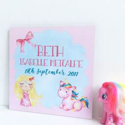 Unicorn Baby Girl Plaque, Birth Announcement Theme Nursery, Pink Decor, New Art - thumbnail 3
