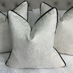White Cushion Cover With Silver Shimmer - Diana Textured Fabric Black Piping Handmade in UK -Elegant Luxury Pillow For Sofa Or Bed - thumbnail 3