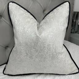 White Cushion Cover With Silver Shimmer - Diana Textured Fabric Black Piping Handmade in UK -Elegant Luxury Pillow For Sofa Or Bed