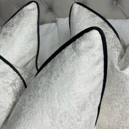 White Cushion Cover With Silver Shimmer - Diana Textured Fabric Black Piping Handmade in UK -Elegant Luxury Pillow For Sofa Or Bed - thumbnail 4