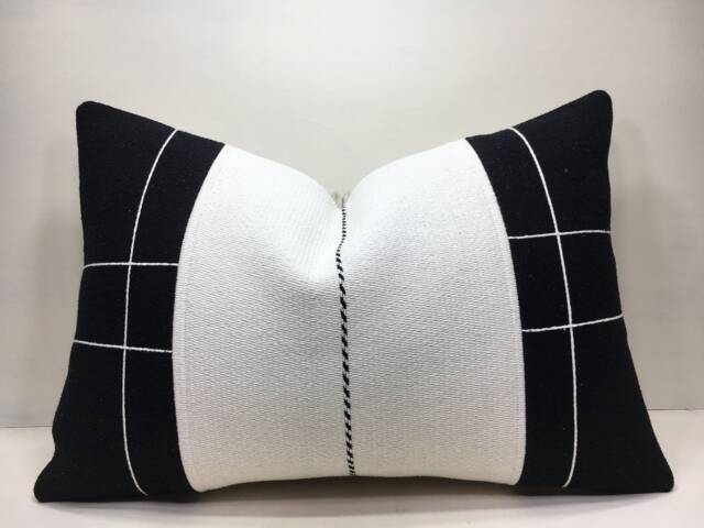 Vintage Turkish Kilim Lumbar Pillow Cover, Black & White Ethnic Cushion, 16x24 - image 1
