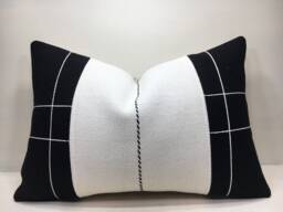 Vintage Turkish Kilim Lumbar Pillow Cover, Black & White Ethnic Cushion, 16x24 - thumbnail 1