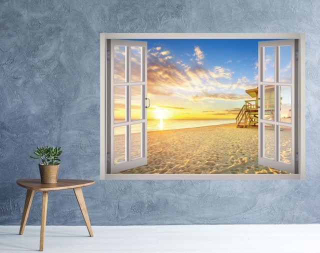 Hawaii Beach View Window 3D Wall Decal Art Removable Wallpaper Mural Sticker Vinyl Home Decor - image 1