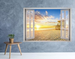 Hawaii Beach View Window 3D Wall Decal Art Removable Wallpaper Mural Sticker Vinyl Home Decor - thumbnail 1
