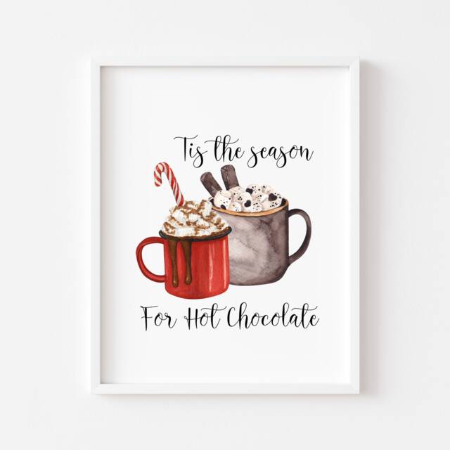 Hot Chocolate Christmas Red Mugs Watercolour Kitchen Unframed Wall Art Poster Print - image 1