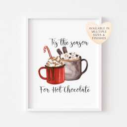 Hot Chocolate Christmas Red Mugs Watercolour Kitchen Unframed Wall Art Poster Print - thumbnail 1