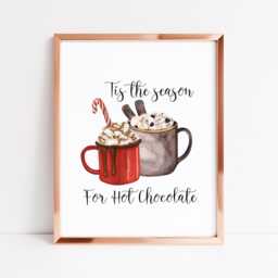 Hot Chocolate Christmas Red Mugs Watercolour Kitchen Unframed Wall Art Poster Print - thumbnail 3