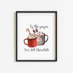 Hot Chocolate Christmas Red Mugs Watercolour Kitchen Unframed Wall Art Poster Print - thumbnail 2