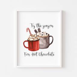 Hot Chocolate Christmas Red Mugs Watercolour Kitchen Unframed Wall Art Poster Print - thumbnail 2