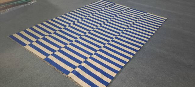 Blue & White Rug, Striped Kilim Stripe Area Living Room Blue Custom Made 8x10 9x12 5x8 - image 1