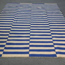 Blue & White Rug, Striped Kilim Stripe Area Living Room Blue Custom Made 8x10 9x12 5x8 - thumbnail 2