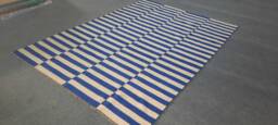 Blue & White Rug, Striped Kilim Stripe Area Living Room Blue Custom Made 8x10 9x12 5x8 - thumbnail 1