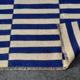 Blue & White Rug, Striped Kilim Stripe Area Living Room Blue Custom Made 8x10 9x12 5x8 - thumbnail 3