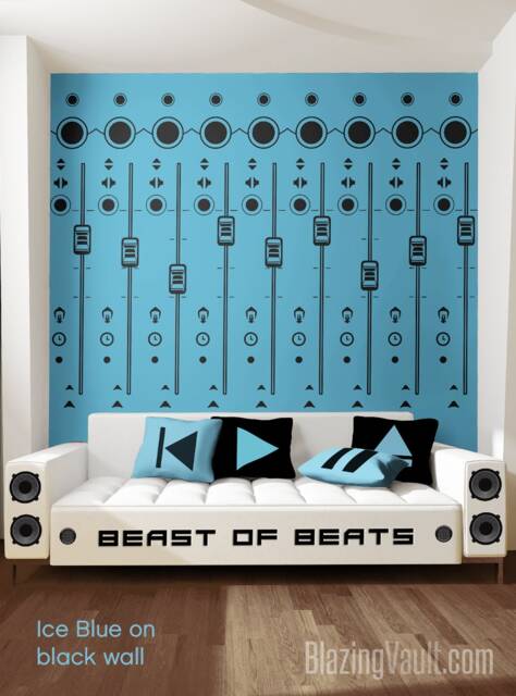 Mixing Console Sliders Wall Decal Black - Fl Studio Recording Music Producer Audio Waves Logic Pro By Marcos Crespo For Blazing Vault - image 1