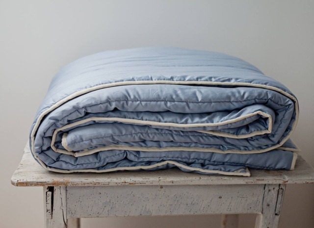 Blue Full Size Duvet Handmade Cotton Sateen, Organic Wool Filled - Us Duty Paid - image 1