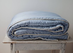 Blue Full Size Duvet Handmade Cotton Sateen, Organic Wool Filled - Us Duty Paid