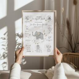Elephant Birth Details Print, Neutral Nursery Decor, Safari Theme - thumbnail 2