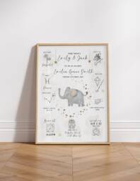 Elephant Birth Details Print, Neutral Nursery Decor, Safari Theme - thumbnail 1