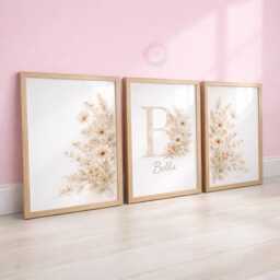 Girls Boho Wildflower Nursery Prints - Personalised Botanical Set, Floral Girl Bedroom Wall Art - thumbnail 2