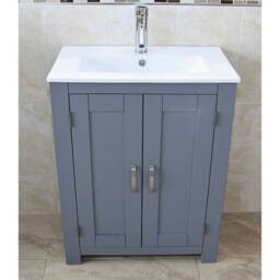 Bathroom Vanity Unit Solid Oak Top Painted Wood Base - Ceramic Inset Basin 310Ginset - thumbnail 2