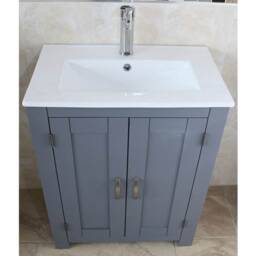 Bathroom Vanity Unit Solid Oak Top Painted Wood Base - Ceramic Inset Basin 310Ginset - thumbnail 3