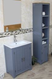 Bathroom Vanity Unit Solid Oak Top Painted Wood Base - Ceramic Inset Basin 310Ginset