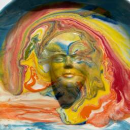 Sky Face Plate Sculpture Wall Hanging Platter Portrait Relief Fruit Bowl Figure Art Pottery Bird Bath Head Of A Woman Halo Marbled Porcelain - thumbnail 4