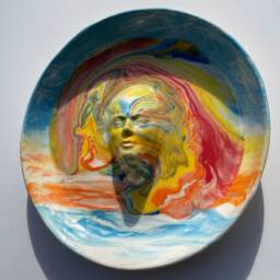 Sky Face Plate Sculpture Wall Hanging Platter Portrait Relief Fruit Bowl Figure Art Pottery Bird Bath Head Of A Woman Halo Marbled Porcelain - thumbnail 2
