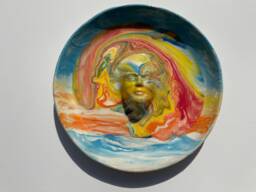 Sky Face Plate Sculpture Wall Hanging Platter Portrait Relief Fruit Bowl Figure Art Pottery Bird Bath Head Of A Woman Halo Marbled Porcelain