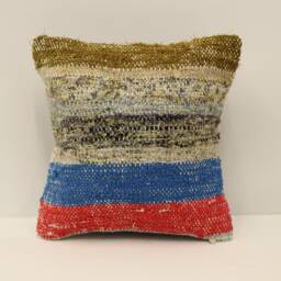 Vintage Kilim Pillow Cover Hand-Woven Turkish Wool Throw - 12x12 - thumbnail 1