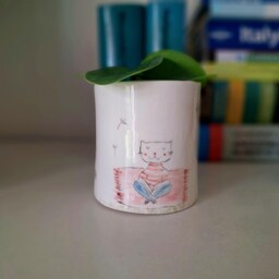 Handmade Ceramic Planter Cat Reading Book, Whimsical Pottery