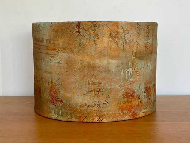 Orange, Brown & Green Distressed Style Lampshade Rust Patina For Ceiling Pendants Or Standard Table Floor Lamps Handwriting - image 1