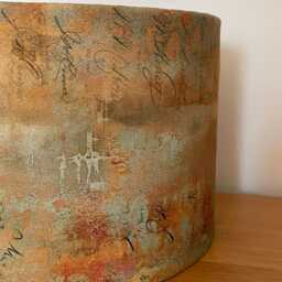 Orange, Brown & Green Distressed Style Lampshade Rust Patina For Ceiling Pendants Or Standard Table Floor Lamps Handwriting - thumbnail 2