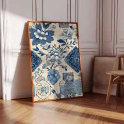 Blue Floral Porcelain Print, Chinese Ceramic Pattern Poster, Vintage Botanical Wall Art, Chinoiserie Style Digital Download - thumbnail 3