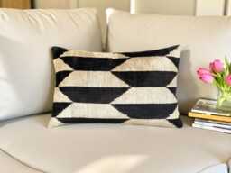 Black & White Ikat Lumbar Pillow Silk Velvet Cushion Cover