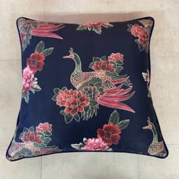Peacock Design Scatter Cushion Navy Blue & Pink Floral, Handmade in UK - thumbnail 3