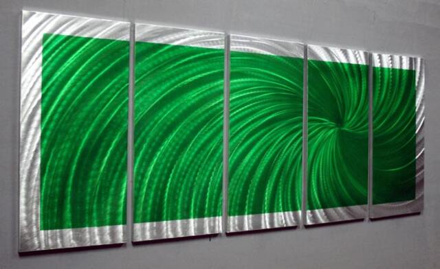 Unique Metal Wall Art. Home Decor - Radiance Green Silver .abstract Contemporary Modern Decor - image 1