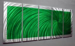 Unique Metal Wall Art. Home Decor - Radiance Green Silver .abstract Contemporary Modern Decor - thumbnail 1