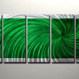 Unique Metal Wall Art. Home Decor - Radiance Green Silver .abstract Contemporary Modern Decor - thumbnail 2