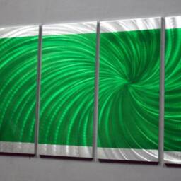 Unique Metal Wall Art. Home Decor - Radiance Green Silver .abstract Contemporary Modern Decor - thumbnail 3
