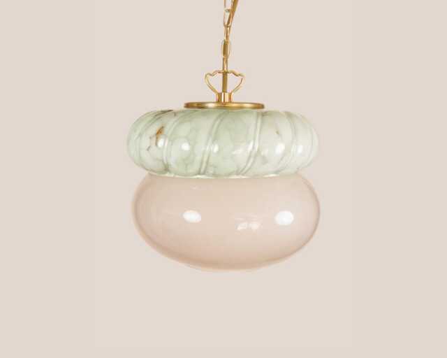 Fran??i??ka Vintage Pendant Light Mcm Hanging Handcrafted Glass Lamp Retro Ceiling Fixture Yugoslavia Gold Brass - image 1
