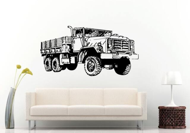 Semi Truck Heavy Duty Eighteen 18 Wheeler Old War Army Antique Wall Decal Vinyl Sticker Mural Room Decor L825 - image 1