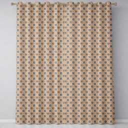 Classic Blue Floral Geometric Tile Pattern Seamless Readymade Eyelet Ring Top Thermal 100% Blackout Curtains - thumbnail 2