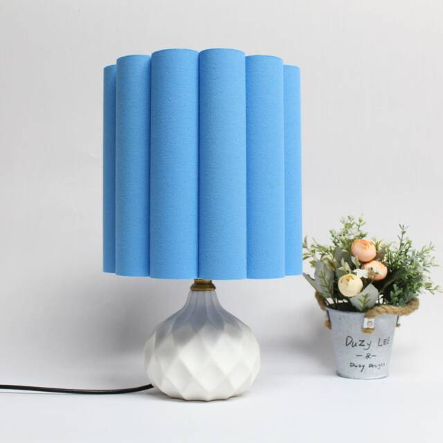 Handmade Light Blue Burlap Lamp Ceramic Base Table Lamp - image 1