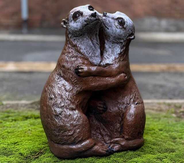 Pair Otter Figurine Concrete Otters Sculpture Stone Animal Statue Outdoor Romantic Decor Cement Wildlife Ornament Otter Lover Gift - image 1